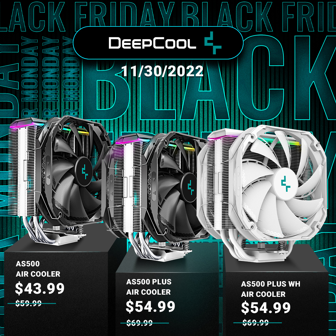 DeepCoolNA's tweet photo. Cyber Monday Deals on https://t.co/yKPxl3jTs3!

https://t.co/F5ISpkm9mM

Starts Nov 30, 2022 
4:30 AM PST - 4:30 PM PST

#deepcool #blackfriday #tech #Deals #as500 #as500plus #aircooler #cpucooler #amd #intel https://t.co/tWZqSUjucf