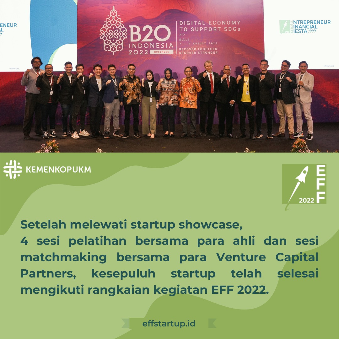 kemenkop_'s tweet photo. Program Matchmaking Entrepreneur Financial Fiesta 2022 selesai pada November 2022.
#KemenKopUKM
#UMKMBangkit
#IndonesiaMaju
#EFF2022
#EFFStartup
#EFFKemenKopUKM https://t.co/Q67WISS6H1