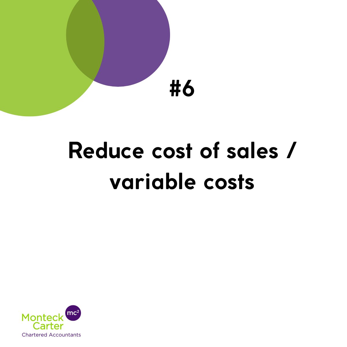 MonteckCarter's tweet photo. The 6th way to grow your business is to reduce the cost of sales/ variable costs:
Implementing better systems to accurately record time and materials used, as well as strategies to reduce rework and wastage will help to reduce your variable costs. https://t.co/X1IgRZVmML