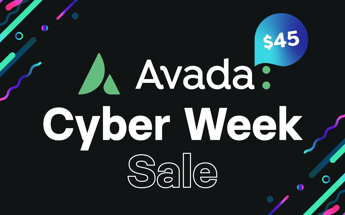 The $45 #Avada #CyberWeek sale has started - Exclusive partner #discounts, 90 prebuilt websites &amp; Studio content, World-class support, &amp; much more. Purchase #Avada today bit.ly/3VgBDPc #CyberMonday #CyberMonday2022 #cybermondaydeals #cybermondaysale2022 #WordPress