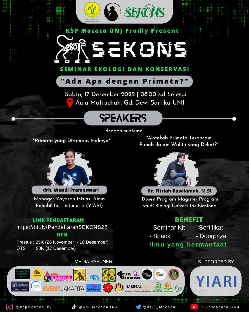 KSP_Macaca's tweet photo. 💫 [PENDAFTARAN SEKONS 2022] 💫 

             📢 TELAH DIBUKA📢
Seminar Ekologi dan Konservasi 2022
        "Ada apa dengan Primata??!" https://t.co/aPME3BATjJ