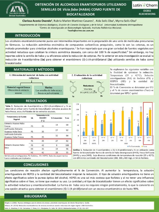 Clarissa_Ov's tweet photo. Hi @LatinXChem, I share my poster hoping it will be of interest to all of you.
Obtaining enantiopure alcohols using Vicia faba (Broad Bean) seeds as a source of biocatalyst
#LatinXChem22 #LXChemOrg #OC032 #organicchemistry #research https://t.co/Bj3Kaj7x8z