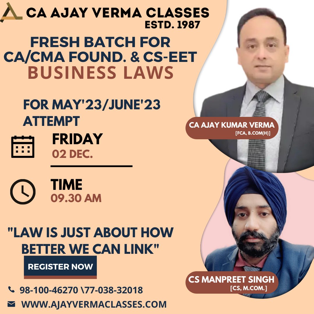 ClassesAjay's tweet image. Fresh batch is going to start on December 02,2022
Dont miss the chance ,
Take the trail and feel the difference
#cseetstudents #cseet #ICSI #icsistudent #csstudent