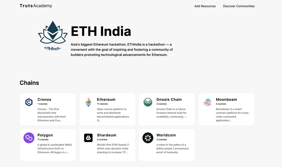 Heya frens,

Here is something for all the devs attending <a href="/ETHIndiaco/">ETHIndia 🎲</a> 

We bring you 120+ resources for 35+ partners in ETH India to help you win $350,000 in prizes and bounties.

Check it out at: academy.truts.xyz/eth-india

And share it with your frens attending ETH India

WAGMI