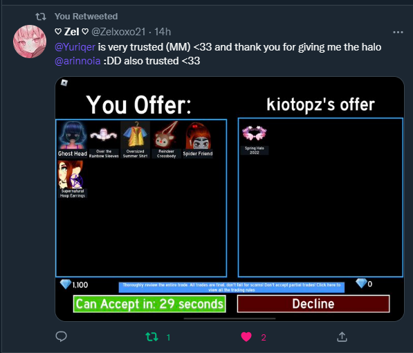 Yuriqer's tweet photo. #857
:: 428th Trade
:: RH - Robux
:: #YurisMMProofs
https://t.co/JkMxr9Yk0r https://t.co/p3EDjJFfHS
