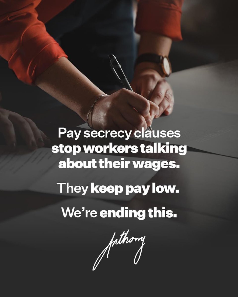 AlboMP's tweet photo. If you can't talk about your pay, how can you know if you're getting less than a co-worker?

Pay secrecy clauses stop women from ever finding out if there's a gender pay gap in their workplace.

And they help keep wages low across the board. https://t.co/qVIAPJ6p6B