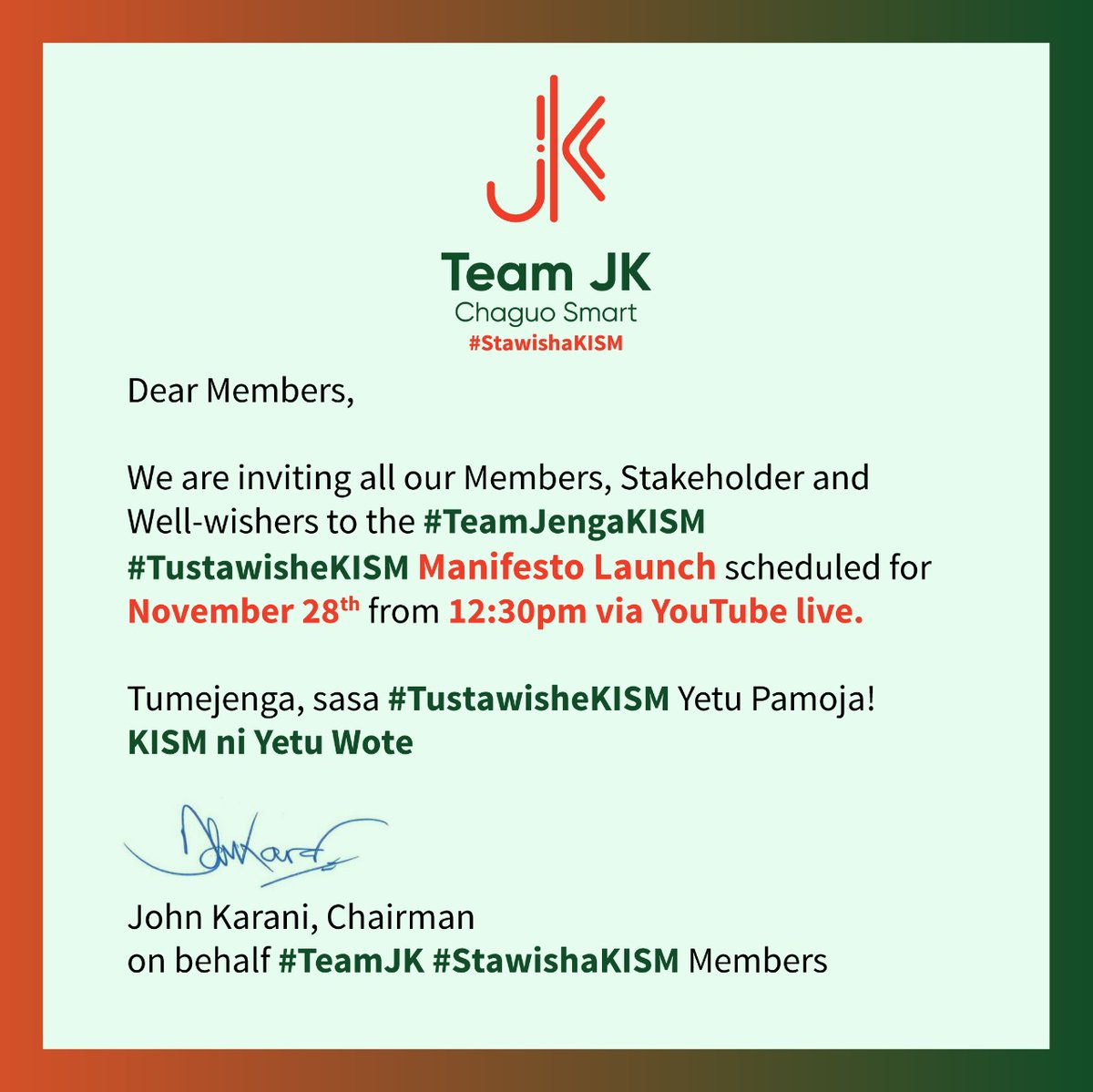 kuvochi's tweet photo. Have you made a date with #TeamJK for the launch at 12.30pm today?

Don't miss!

Remember you can also join online.

#TustawisheKISM https://t.co/dCvfSfFuRM