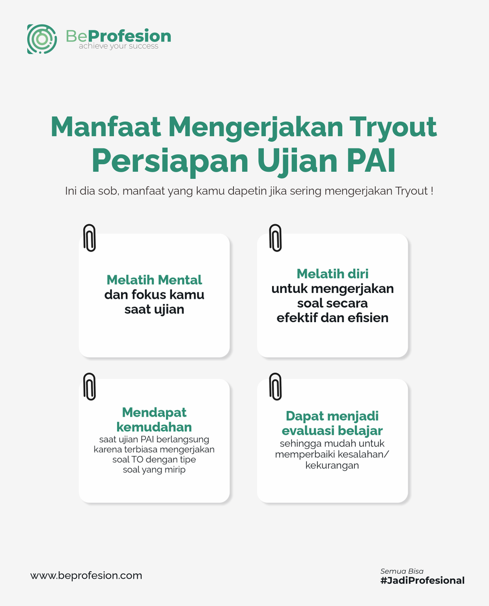be_profesion's tweet photo. UJIAN PAI PERIODE III Semakin Dekat !!
Sobat BeProfesion udah mulai ngerjain Tryout belum nih? https://t.co/o51M755r3Y