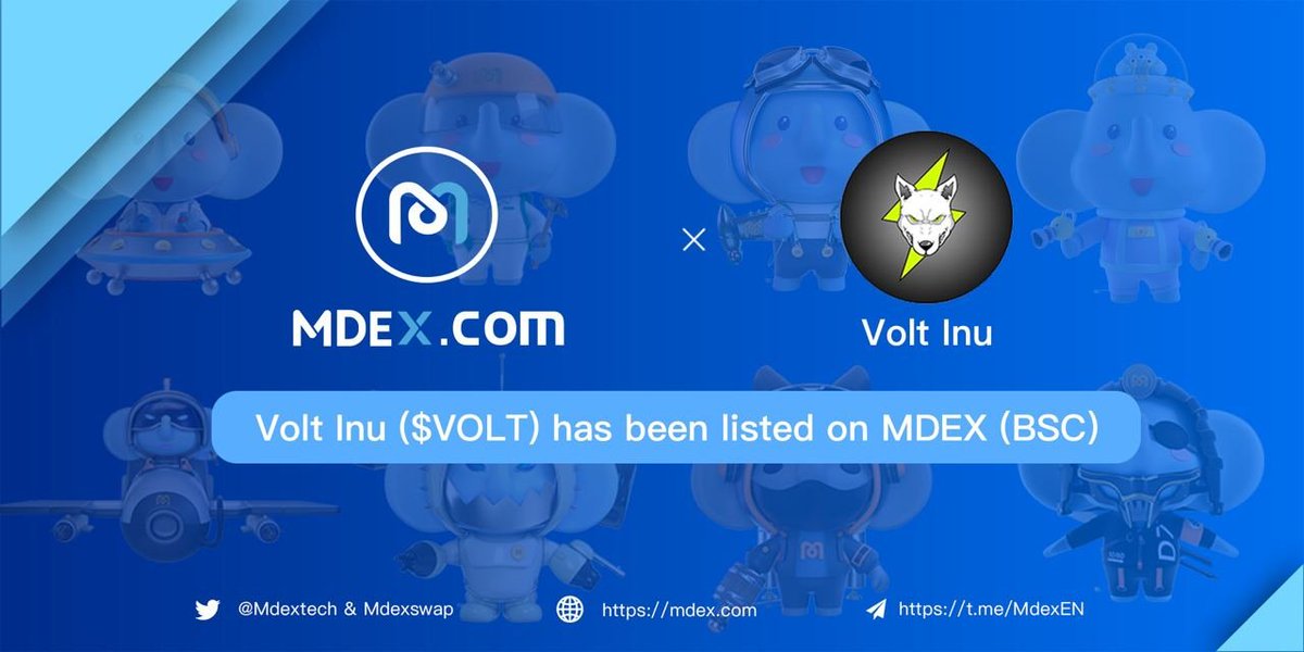 🚀We're excited to get $Volt | Volt Inu @VoltInuOfficial listed on #MDEX! 🌟Trade at: bsc.mdex.com/#/swap?lang=en 🌟Add $VOLT / $WBNB liquidity at: bsc.mdex.com/#/pool?lang=en #VoltInu: is a supercharged Inu reviving the true crypto spirit ⚡️🌕 #MDX #BNBCHAIN #TVL #BSC #ETH #BTC