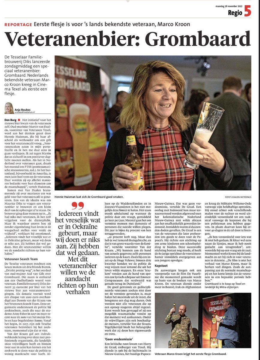 Goedemorgen, op de vroege maandagochtend onder het genot van een prima kop #koffie een krantenbericht over bier &amp; #veteranen lezen. Eens kijken of dit biertje binnenkort in de Noordkop verkrijgbaar is. #Grombaard