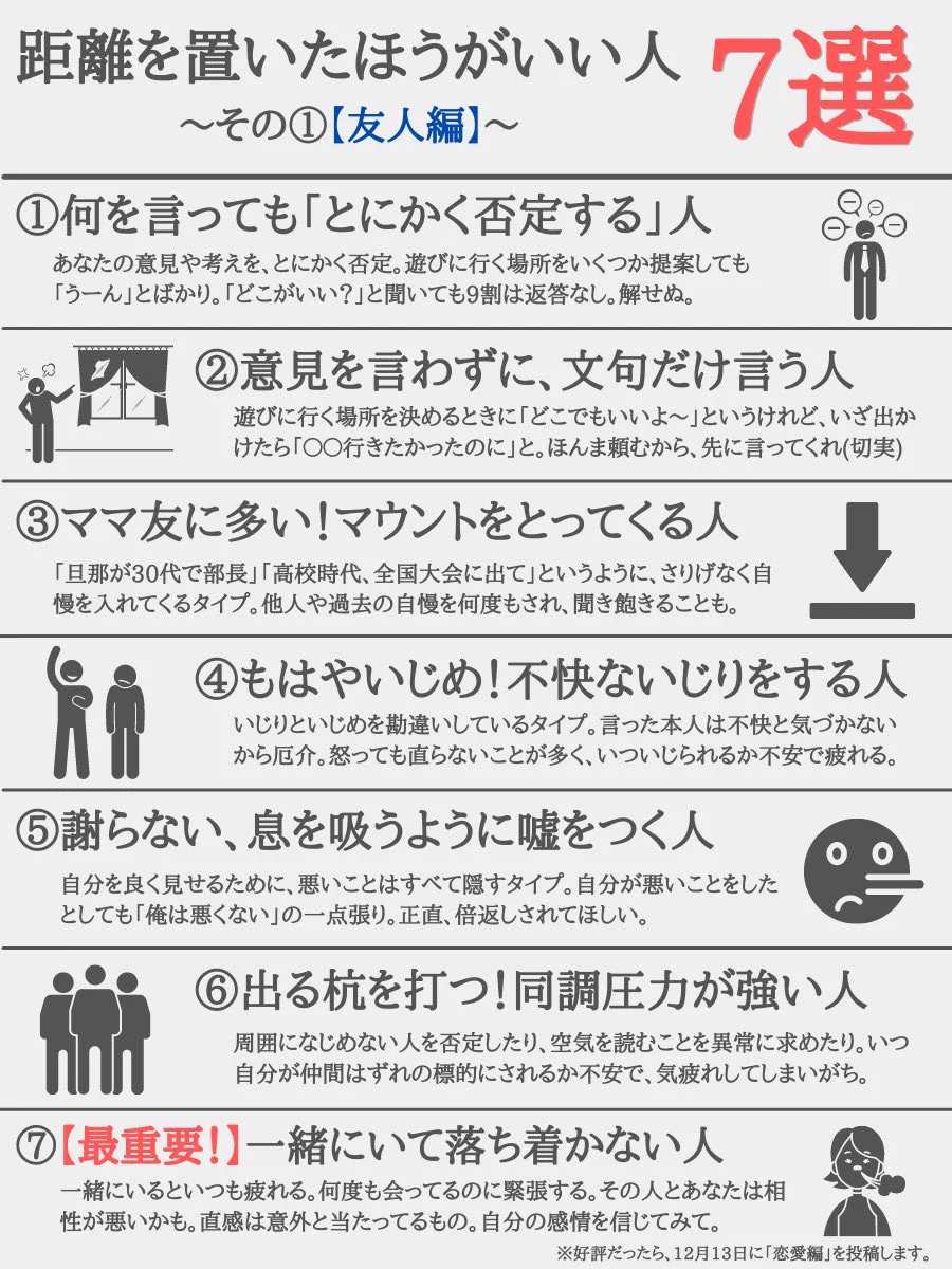 こんな人とは距離を置いた方がいいかも。人間関係リセットの参考に。