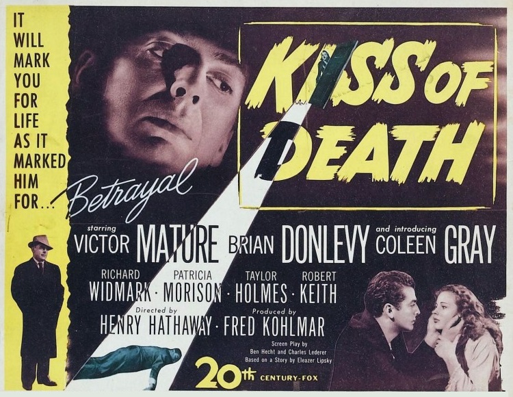 For the first day of Advent and to inaugurate 2022's #TisTheSeasonOfTheWatch, a noir whose opening takes place on Christmas Eve. But not everyone is in a giving mood: “I wouldn’t give you the skin off a grape.”—Richard Widmark as Tommy Udo in KISS OF DEATH #1940s #Noirvember #16