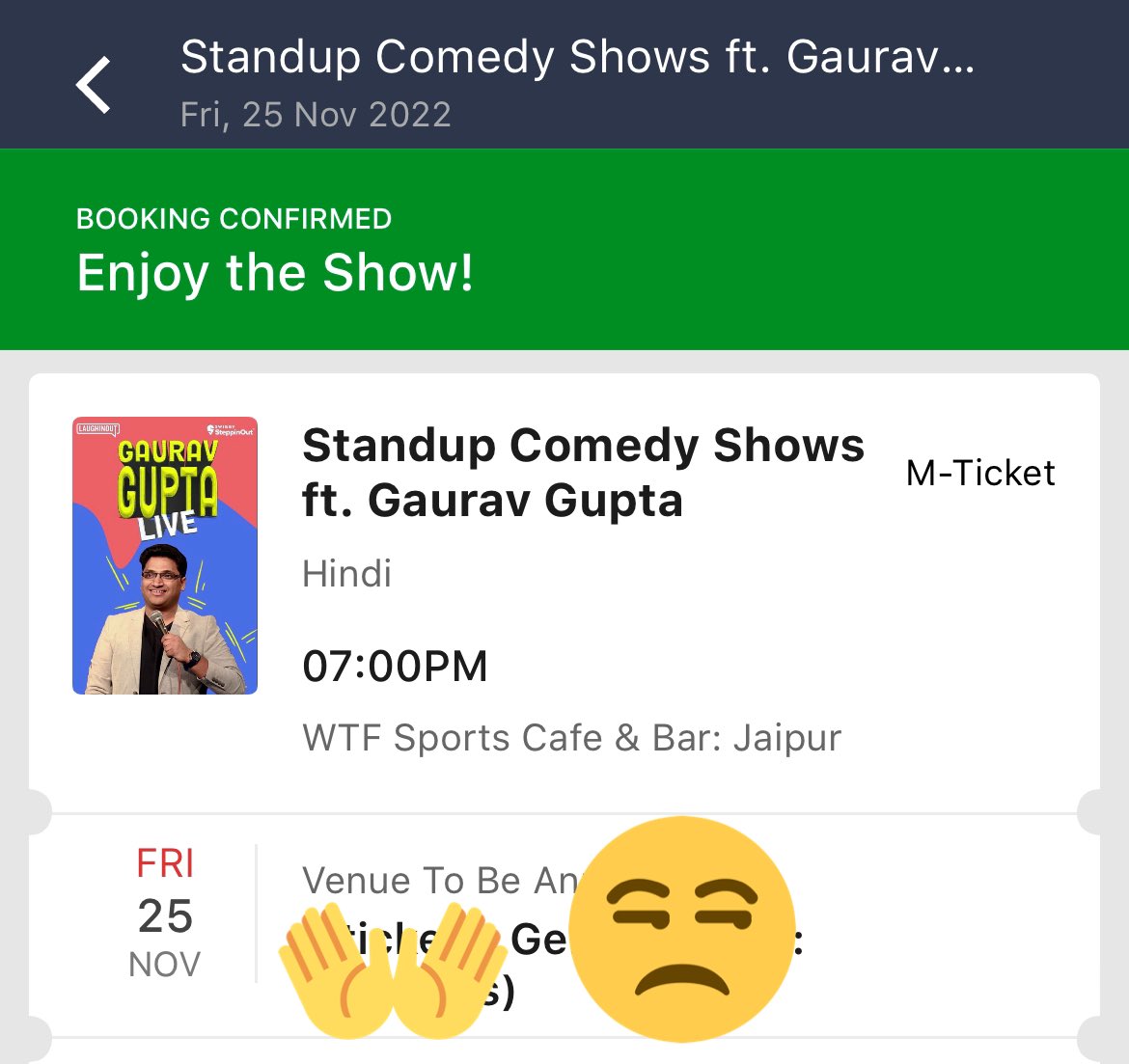 CoachKriti's tweet photo. One of the pain when you plan something and it’s canceled 😞 
No info. prior.
Even after speaking to the customer service executive the same day. 
 The excitement, travel &amp; surprise all gone in vain.@bookmyshow at least you could inform beforehand. 
#badexperience #bookmyshow https://t.co/OdHLwqP9ju
