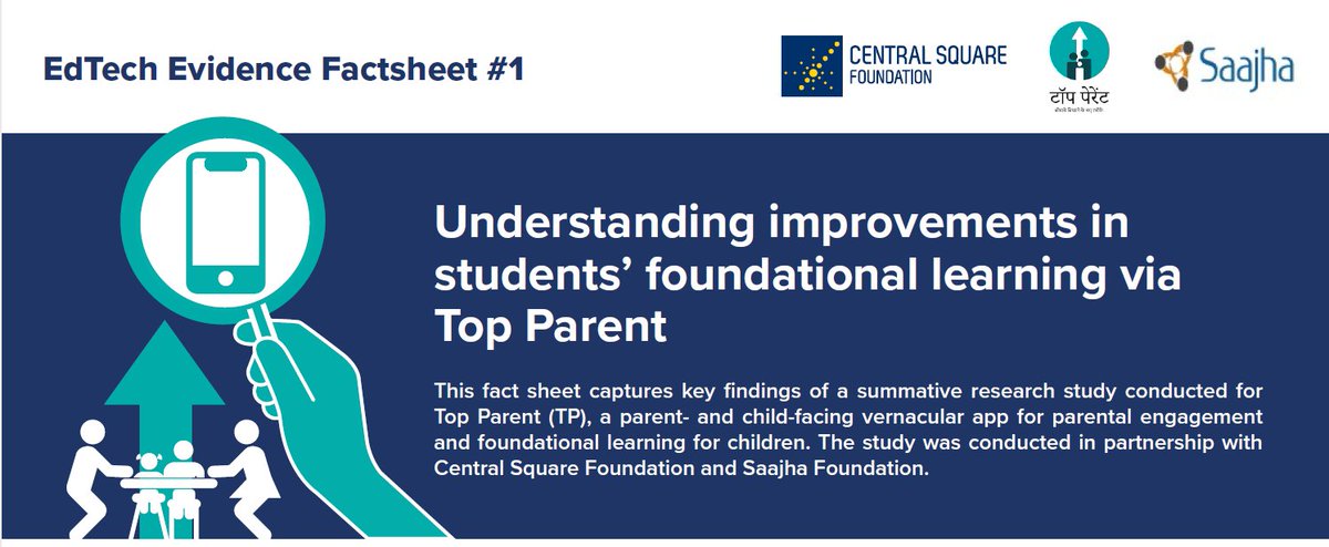 CSF_India's tweet photo. #DYK Evidence suggests that tech-based, at-home learning that supplements in-school #learning can improve #fln outcomes for children💡 

Learn more about effectively using #edtech at home in this evidence factsheet for @Top_Parent: 🔗https://t.co/VZwRQPOvqa

#SabkaEdTech https://t.co/V7bnb91nXv
