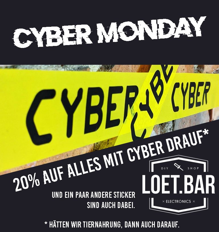 Wenn der Tag schon Cyber heißt, muss es auf alles wo Cyber draufsteht auch 20% Cyber-Rabatt geben. So will es das Gesetz: loet.bar/collections/cy… Der Rabatt wird dir im Warenkorb abgezogen. Cyber all the things!