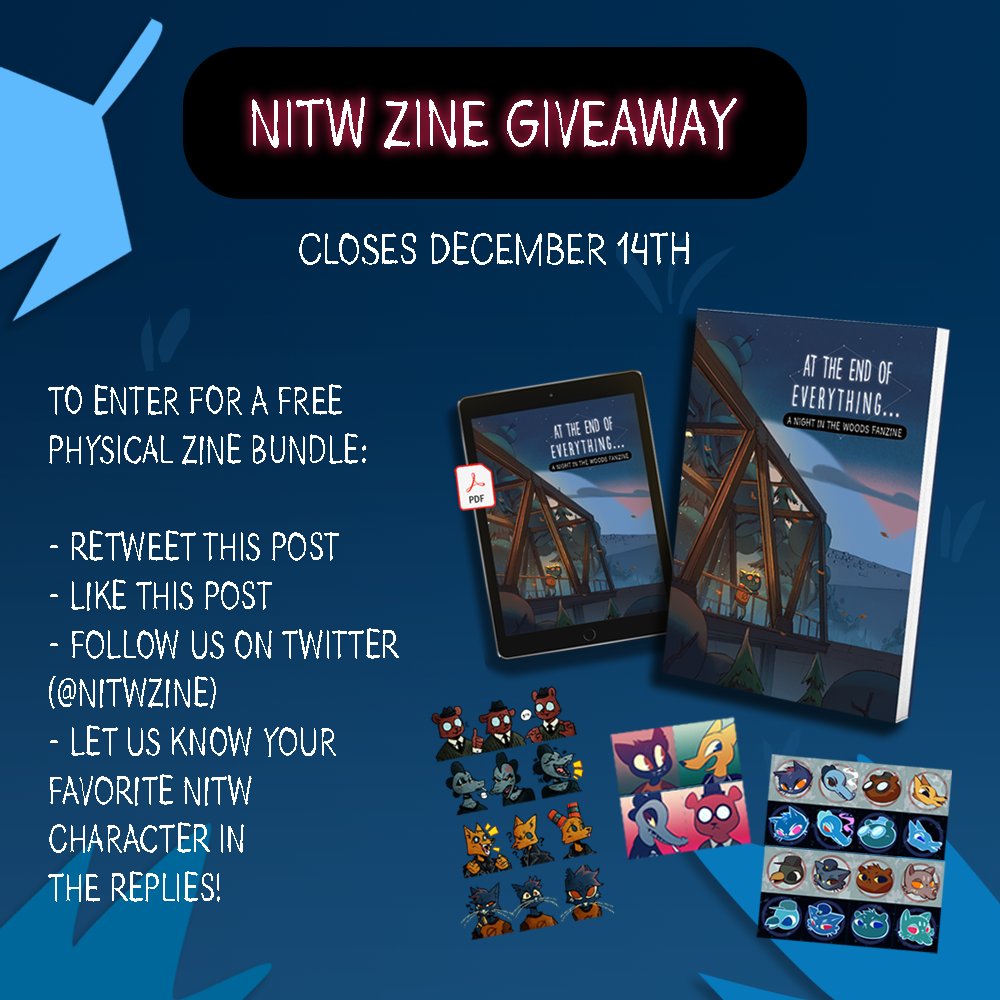 nitwzine's tweet photo. 💬 NITW ZINE GIVEAWAY 💬

to celebrate reaching 1,000 followers (thank you!), we'll be giving away ONE physical zine bundle! ✨

to enter: 

✦ FOLLOW us
✦ LIKE + RETWEET this post
✦ let us know your favorite NITW character in the replies

this giveaway closes on december 14! https://t.co/s8vZ9BAyf0