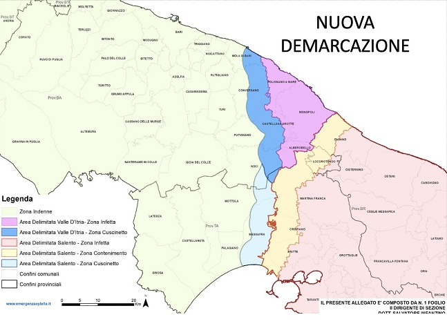 Updated demarcated areas for #Xylellafastidiosa in Apulia, Italy 👉bit.ly/3GT2X1s