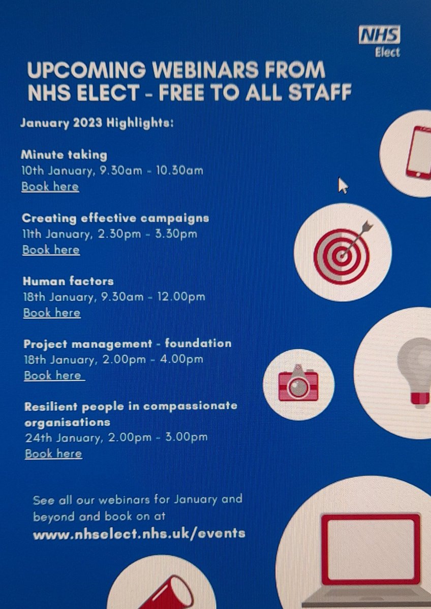 Upcoming webinars on NHS elect. #teamHDFT can access for free  nhselect.nhs.uk