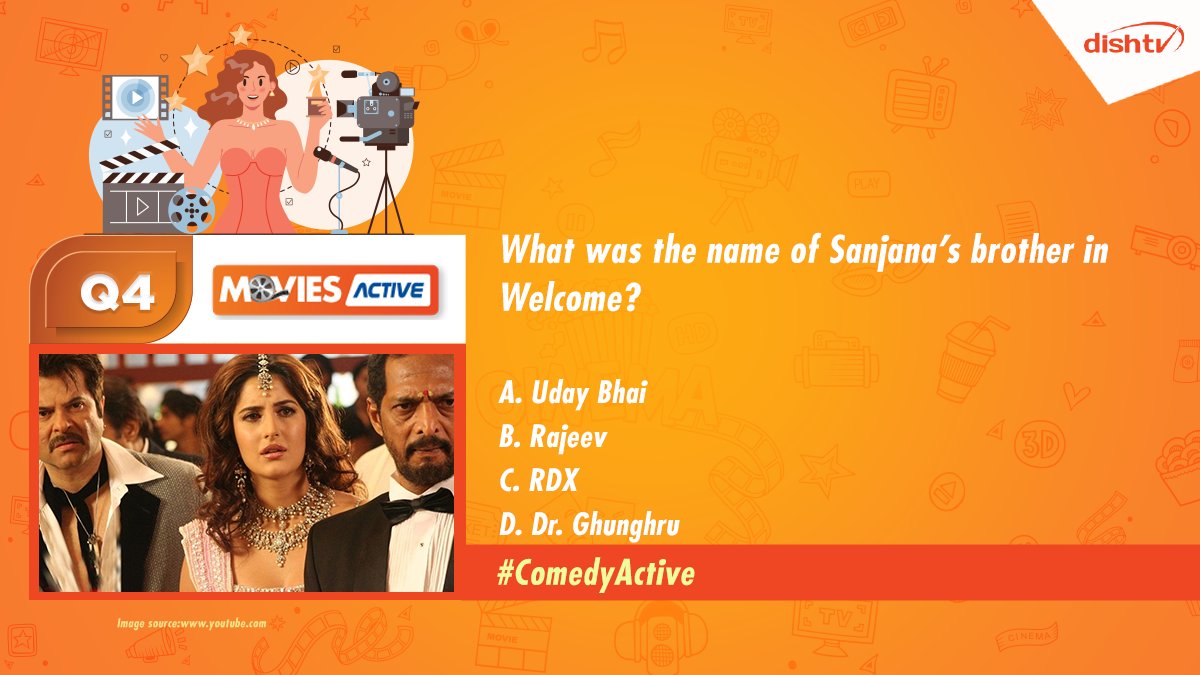 DishTV_India's tweet photo. Q4. What was the name of Sanjana's brother in Welcome?

Answer using #ComedyActive and win exciting prizes. https://t.co/pdZFsfNNTb