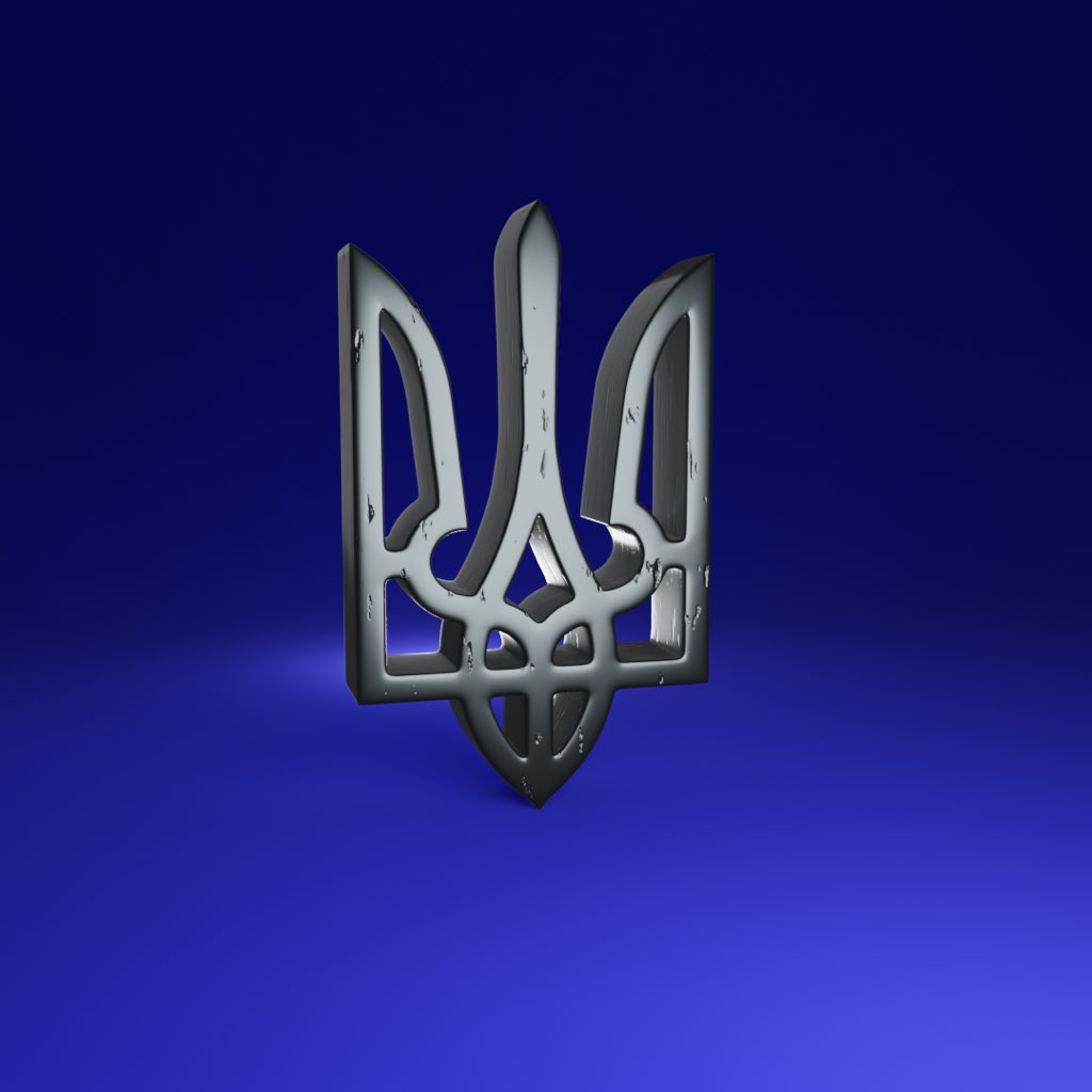 oheorhiu's tweet photo. Десь 2 місяці тому побачила туторіал як зробити герб України і зробила. 
Залізний, бо українці - залізний народ. Трошки покоцаний, самі розумієте, відбитки нашої історії🇺🇦

#b3d #blender3d #украрт https://t.co/hNj82uYDg7