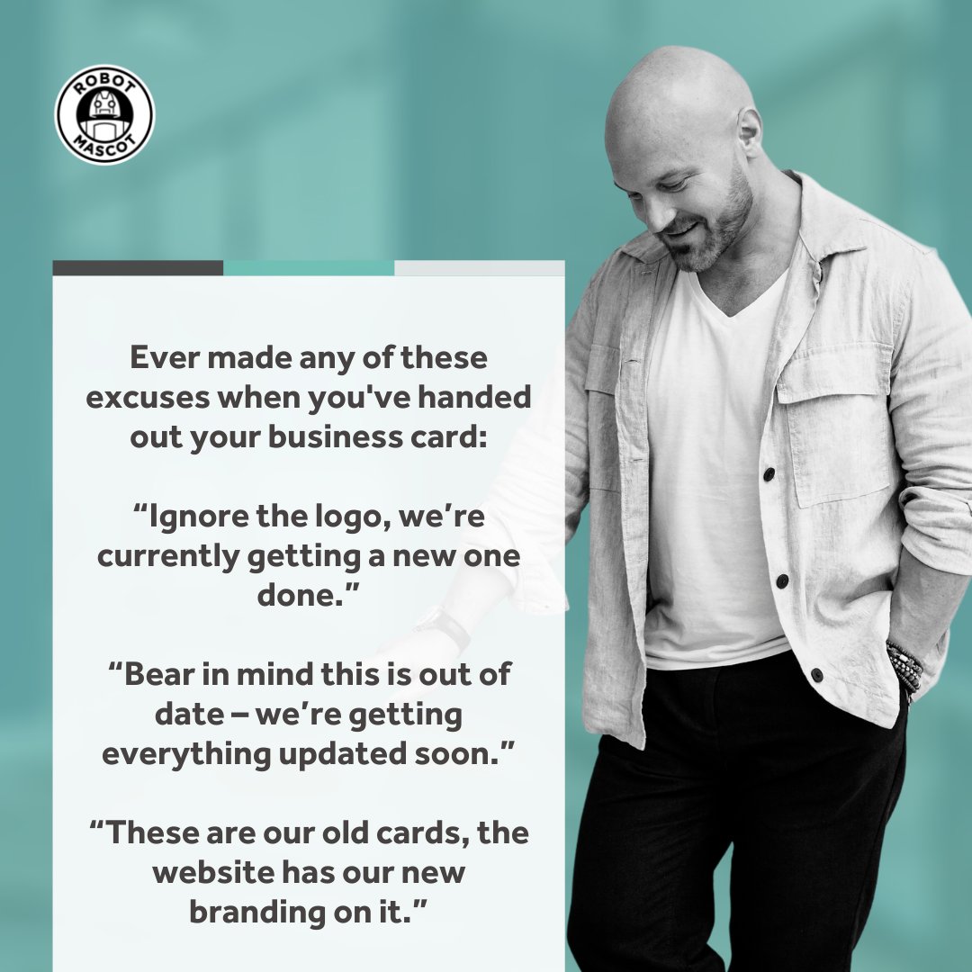 nicolasruston's tweet photo. Ever made any of these excuses when you've handed out your business card:

Ignore the logo, we’re currently getting a new one done.

Bear in mind this is out of date – we’re getting everything updated soon.

These are our old cards, the website has our new branding on it.

#arts https://t.co/tqtqMjQ6AC
