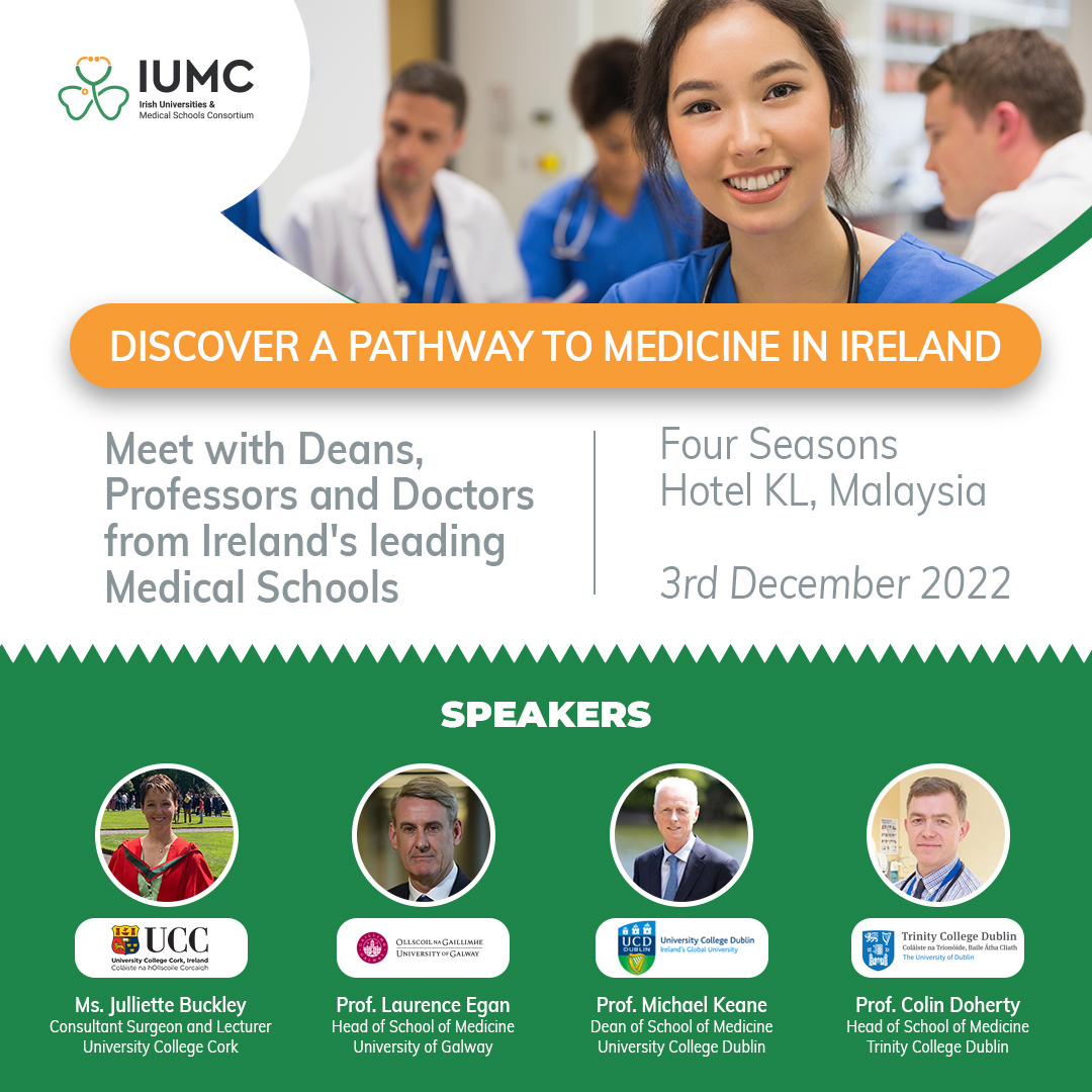 📣Calling all aspiring medical students. Join us in KL for the IUMC Seminar. This info session will consist of in-depth presentations and Q&amp;A by Deans, Professors, Doctors and Admissions staff from Ireland’s leading Medical Schools.
Free Registration here: register.iumcireland.com