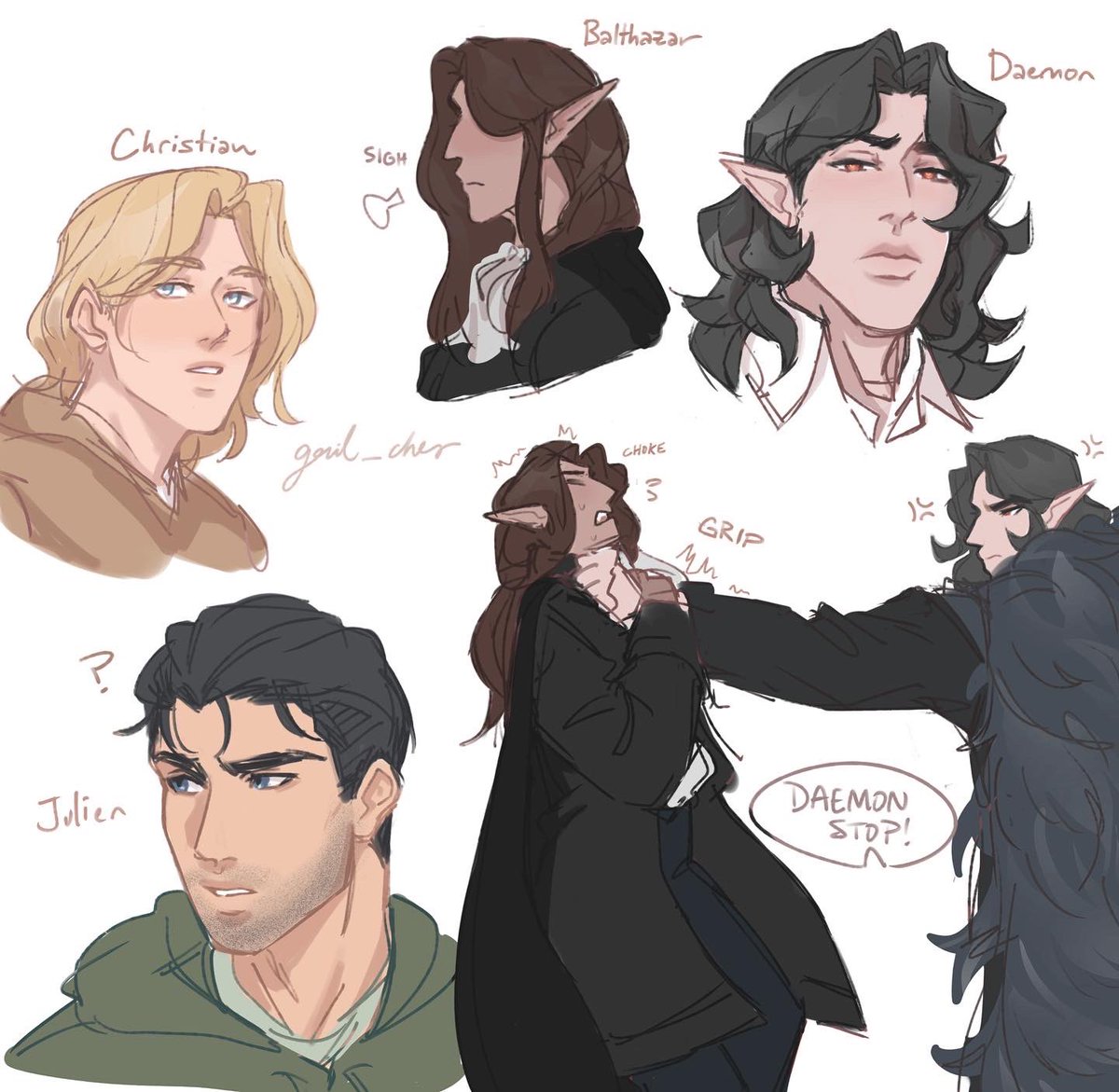 gril_ches's tweet image. Headcannon sketches of the Everdark dudes❤️‍🔥🌒 @RaytheReign #Fanart #Vampire