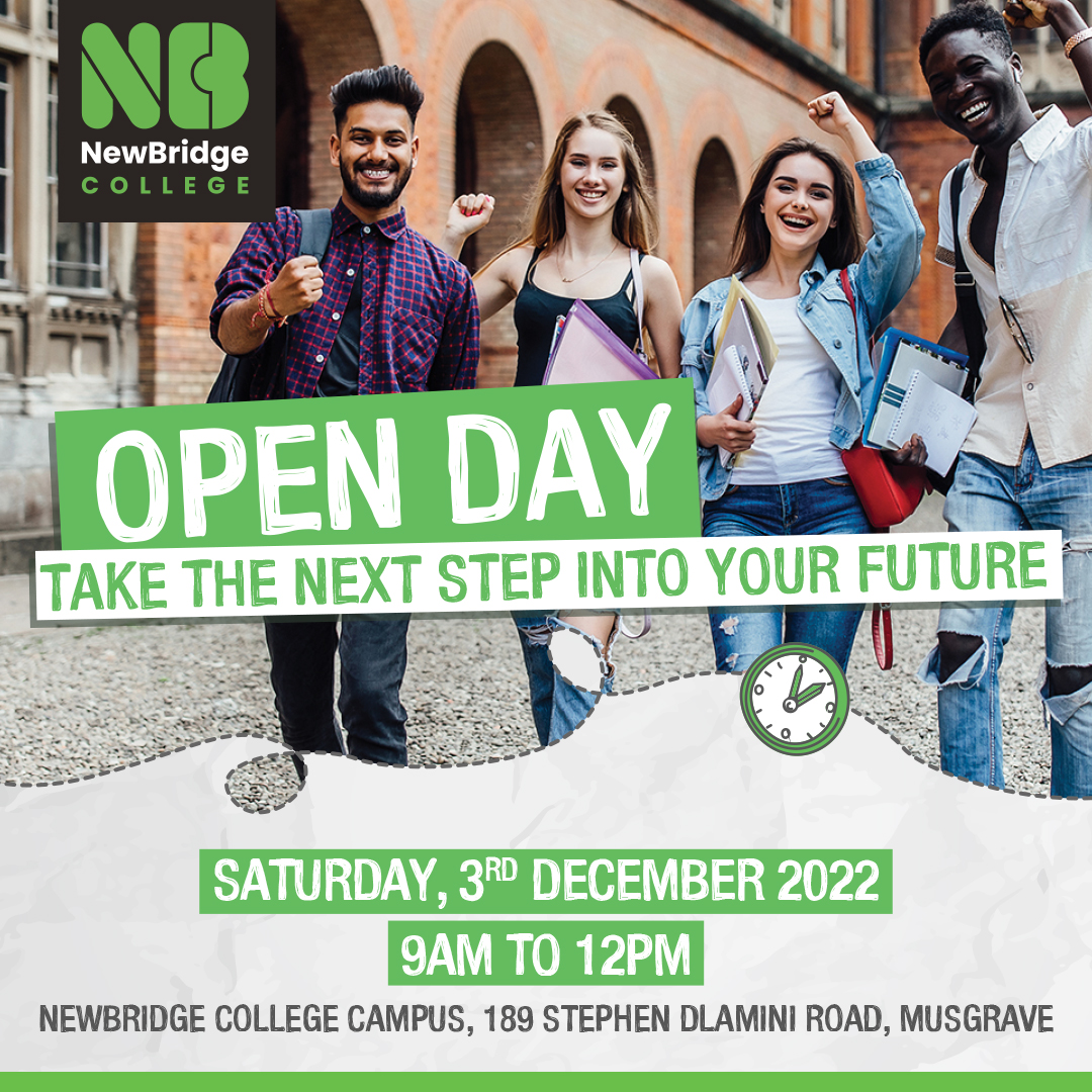 NewBridgeSA's tweet photo. Take the next step into your future at our next Open Day on Saturday, 3rd December 2022. 
You’ll be able to find out more about the wide range of programmes on offer and bursary opportunities.
WhatsApp us on 084 760 3455 or click here to book your spot – https://t.co/6OKh5oSDoN https://t.co/FIxu7IFbgP