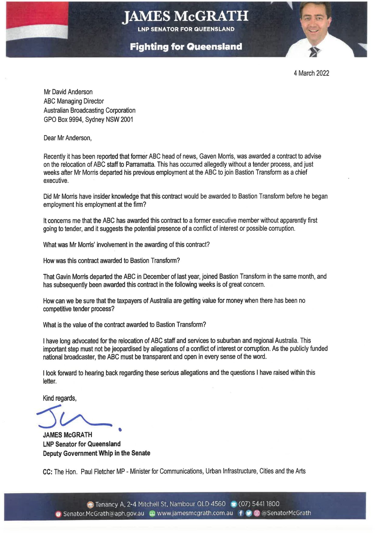Senator James McGrath On Twitter Someone Has FOI d The ABC Asking For 