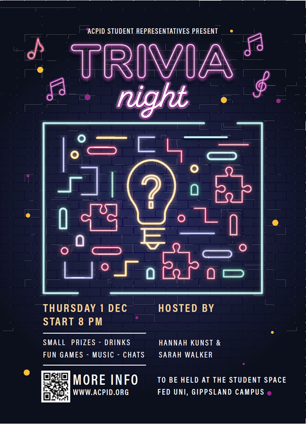 ACPIDCongress's tweet photo. The ACPID Student Representatives @KunstHannah, Molly Branson &amp; @SarahAWalker are looking forward to hosting the HDR Trivia Evening on Thursday evening! Come and join us... unless you're too a'freud... 🙄🥸🧐🤓 https://t.co/c7buaaLTnP