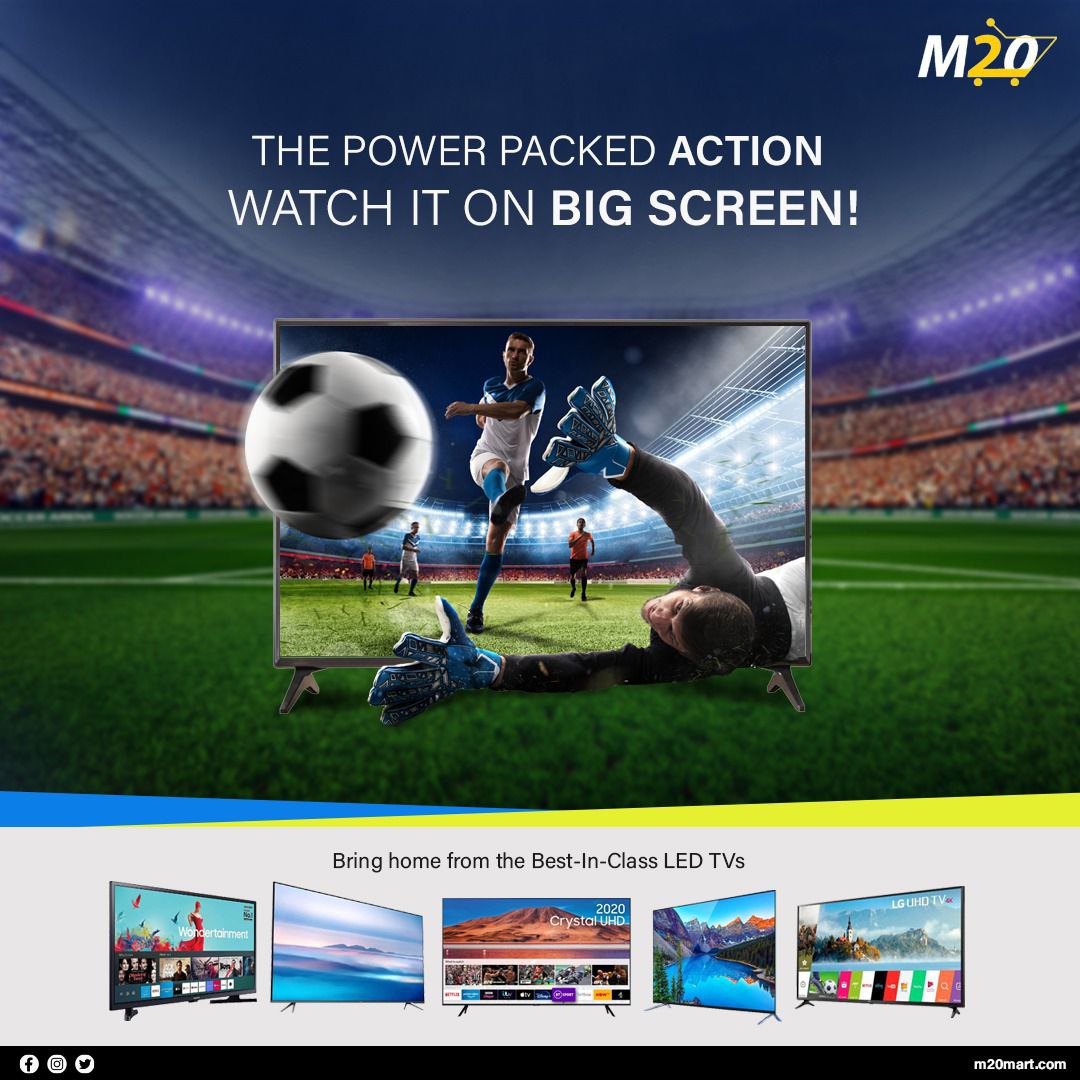 M20Mart's tweet photo. It's time to bring the stadium home! With the latest LED TVs at great prices, you can enjoy matches like never before. #m20mart 

#newarrivals #m20mart #sony #multiplatform #game #BRAVIA  #Samsung  #onlineshopping #m20mart #shoponline #specialoffers✨#advertising #mitv #onida https://t.co/2yYm3pe8RK
