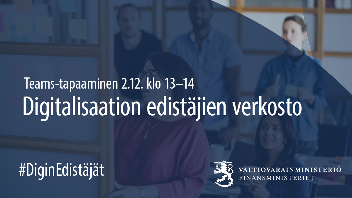 Digitalisaation edistäjien verkosto kokoontuu perjantaina. Tällä kertaa teemana verkoston tapaamisessa on Digiohjelma ja verkoston jatko.

Tapaaminen järjestetään tavallisesta poiketen klo 13–14.

Lisätietoa &amp; Teams-linkki👉 vm.fi/tapahtumat/202…

#DiginEdistäjät | #Digiohjelma