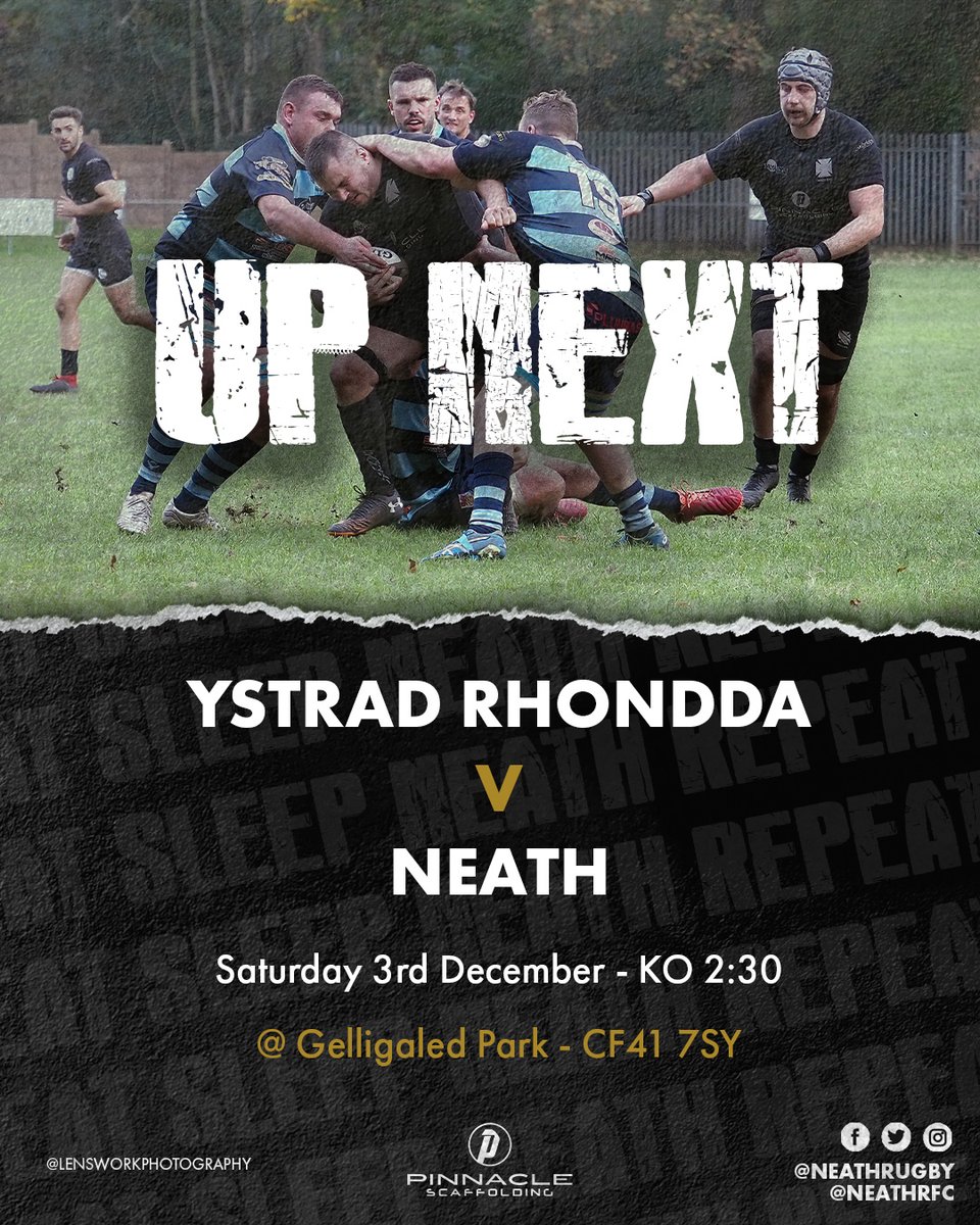 neathrfc's tweet photo. UP NEXT -  YSTRAD RHONDDA v NEATH ⚫️🏉

📅 03.12.22
⏰ KO - 2.30pm
📍 CF41 7SY - Gelligaled Park
🔗 https://t.co/szO3UKUcIu

@NeathSupporters @YstradRFC
#EatSleepNeathRepeat #Followtheblacks #NeathRFC https://t.co/PT2148jv5U
