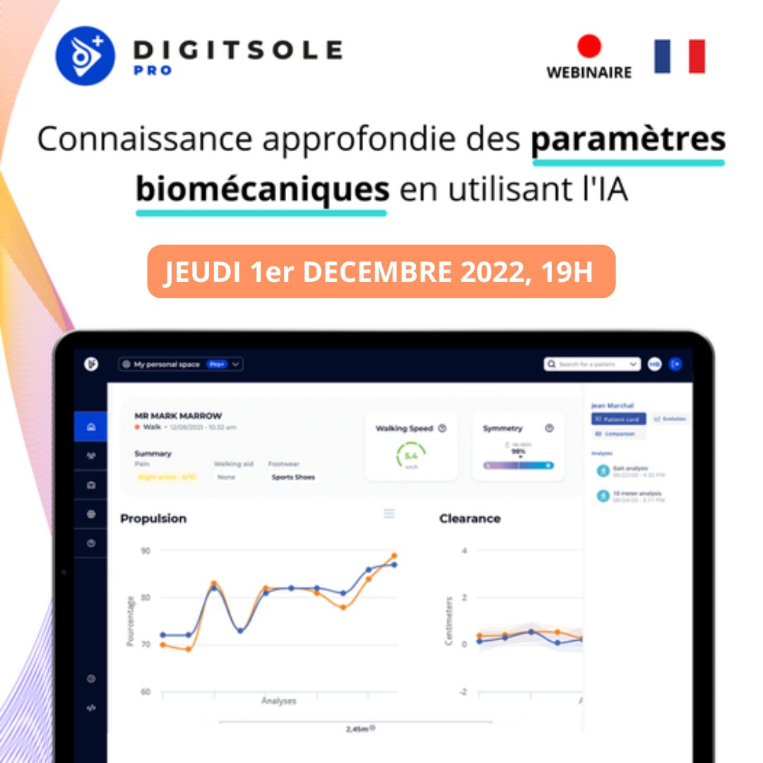 [RAPPEL]✍ Inscrivez-vous à notre webinaire sur le thème "Connaissance approfondie des paramètres biomécaniques en utilisant l'IA", le jeudi 1er décembre à 19H. 
➡ ow.ly/HZS950KNF8t
Intervenant : Fabrice Millet
#DigitsolePro #IA #MotionAnalysis