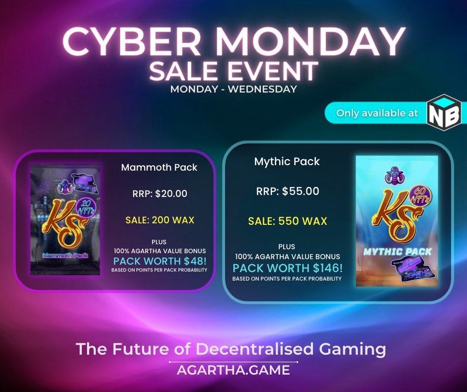 Cyber Monday is here in Agartha!

Grab your <a href="/KamaStikra/">KamaStikra</a> packs now and prepare for War

#NFTs #NFTSale #CyberMonday