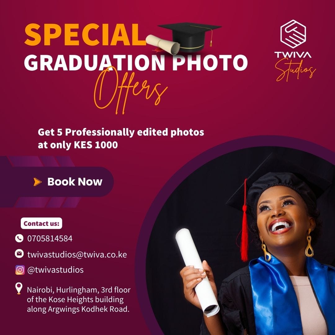 Twiva_Inc's tweet photo. Congratulations Class of 2022 🎉

You did it, it's now time to celebrate!

Get your graduation shoot done at Twiva Studios with this great offer of 5 professionally edited pictures for only KES 1,000.

Contact us at 0705814584 to book your session.

#TwivaStudios #nairobistudio https://t.co/kwsm5shhHF