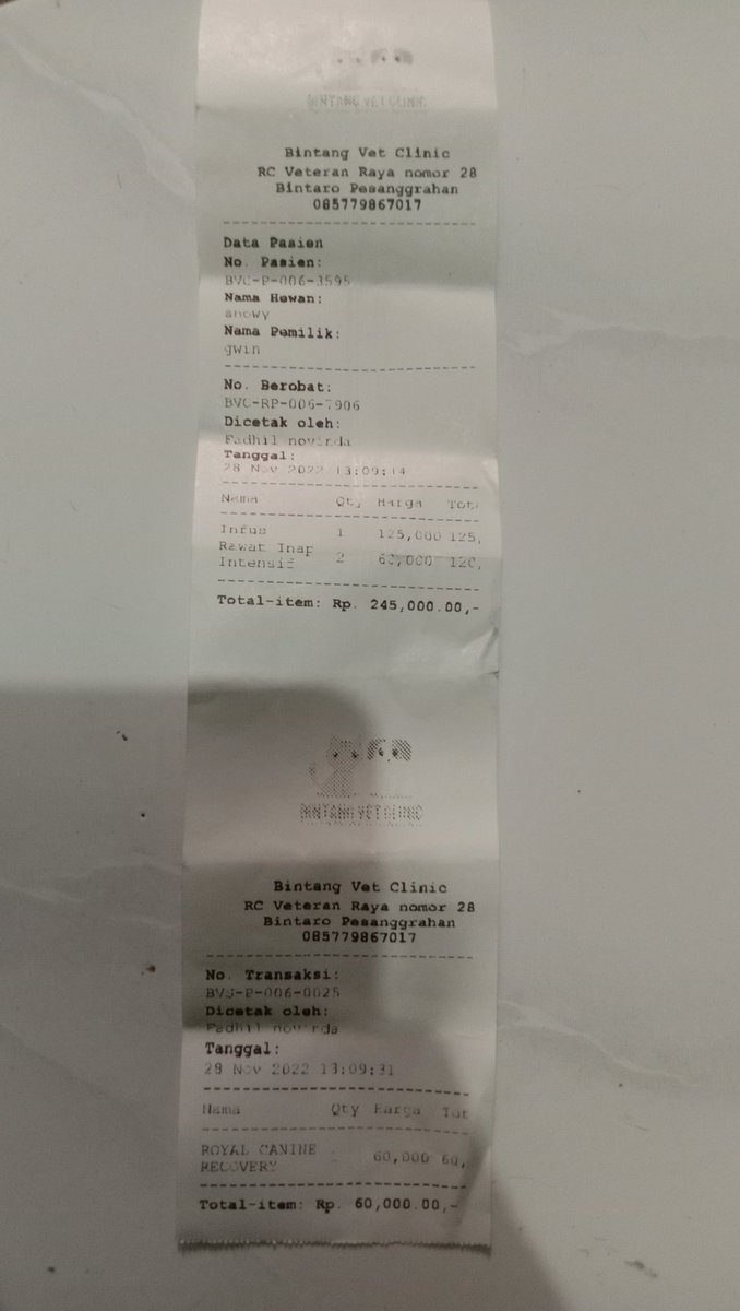 lamputengah's tweet photo. biaya tambahan pasca operasi sebesar Rp. 305.000, 
seluruh total pengeluaran pengobatan Snowy adalah Rp. 1.205.000.🙏🏻 https://t.co/tB7iCOd9EL