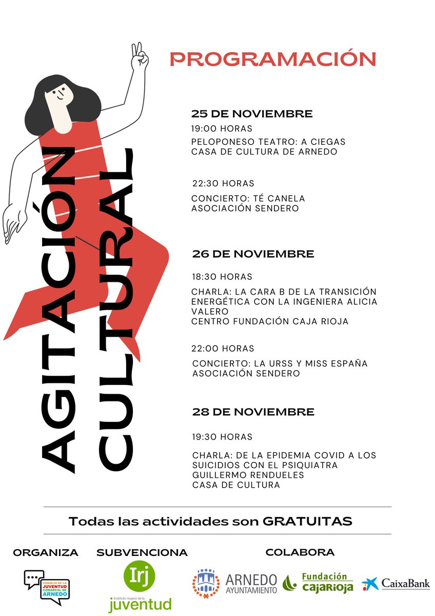 ArnedoCjc's tweet photo. 🥳¡Hoy tenemos actividad!

Hoy a las 19:30 en @fund_cajarioja de Arnedo contaremos con Guillermo Rendueles.

Nos hablará del tema del suicidio a raíz de la COVID-19

Esta actividad cierra la programación de “AGITACIÓN CULTURAL”

OS ESPERAMOS 💪🏻 https://t.co/w8G7C4iCdP