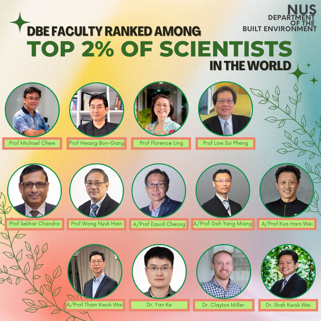 We are pleased to share that 13 faculty members from the Department of the Built Environment (DBE) were recently recognised among the Top 2% Scientists Worldwide, in a study by Stanford University, for career listing and/or single year (2021) listing.

#NUS #CDE #DBE #Stanford