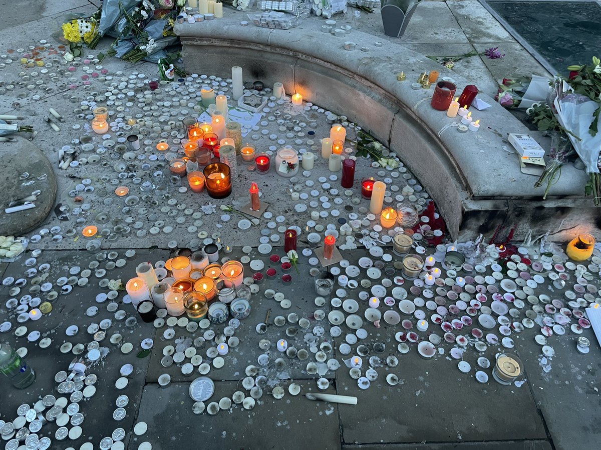 KerryAlexandra's tweet photo. Slightly eerie atmosphere outside the Chinese embassy this morning as last nights #ChinaProtests candles still burn https://t.co/7HKNLxoW45