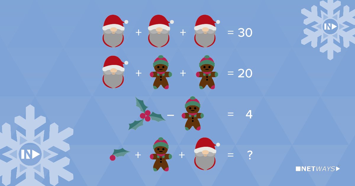 Heute starten wir unsere Weihnachtskarten -Aktion! ❄️🎄

Wer das Rätsel lösen kann und im Lostopf landen will, sendet uns HEUTE die Lösung per Mail an: marketing@netways.de

Der Gewinner bekommt eine persönliche #Weihnachtskarte 💌 sowie einige unserer NETWAYS Goodies zugesendet!