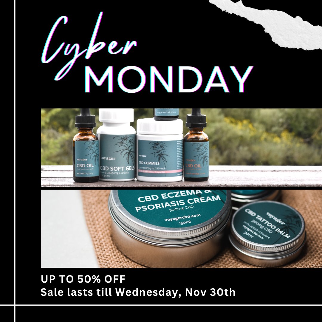 VoyagerLifeUK's tweet photo. Our Cyber sale continues today with up to 50% off CBD products!
Shop our sale online or in one of our three Voyager shops in Dundee, Edinburgh and St Andrews.
#cybermonday #cyberweekend #cbd #cbdoil #cbduk #cbdscotland #voyager #cbddiscount #halfoffcbd https://t.co/o3vFeAtvtI