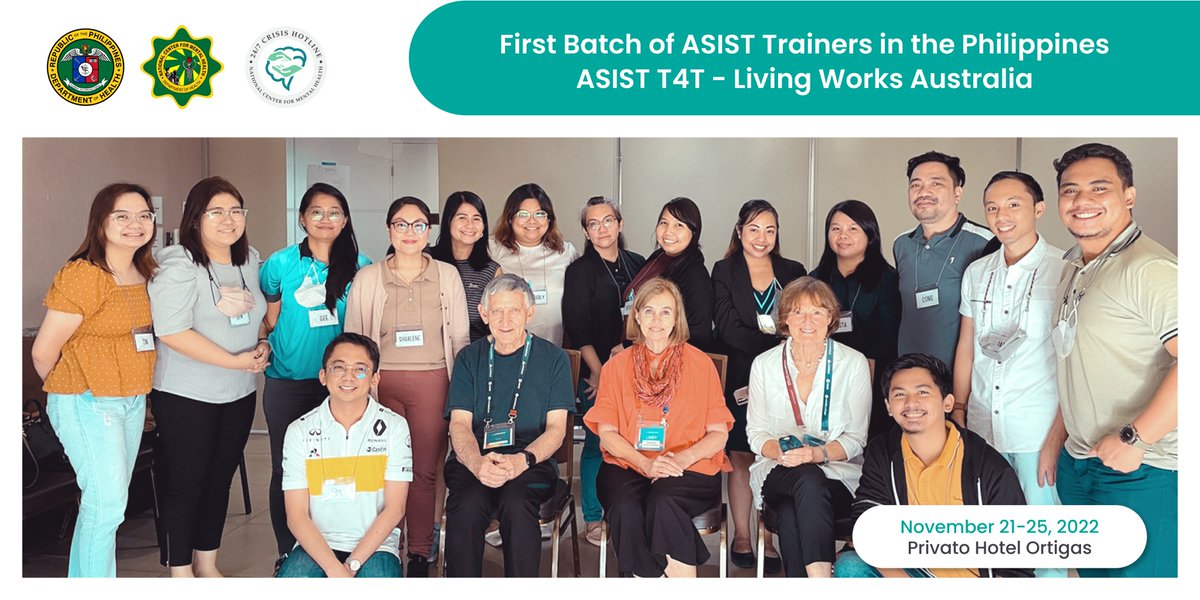 NCMH Crisis Hotline (@ncmhhotline) on Twitter photo Congratulations to our first batch of ASIST Trainers in the Philippines after completing the 5-Day ASIST (Applied Suicide Intervention Skills Training) T4T Workshop conducted by <a href="/LivingWorksAus/">LivingWorks Australia</a>! 💚
#UsapTayo #HandangMakinig #SuicidePrevention #MentalHealth Congratulations to our first batch of ASIST Trainers in the Philippines after completing the 5-Day ASIST (Applied Suicide Intervention Skills Training) T4T Workshop conducted by <a href="/LivingWorksAus/">LivingWorks Australia</a>! 💚
#UsapTayo #HandangMakinig #SuicidePrevention #MentalHealth