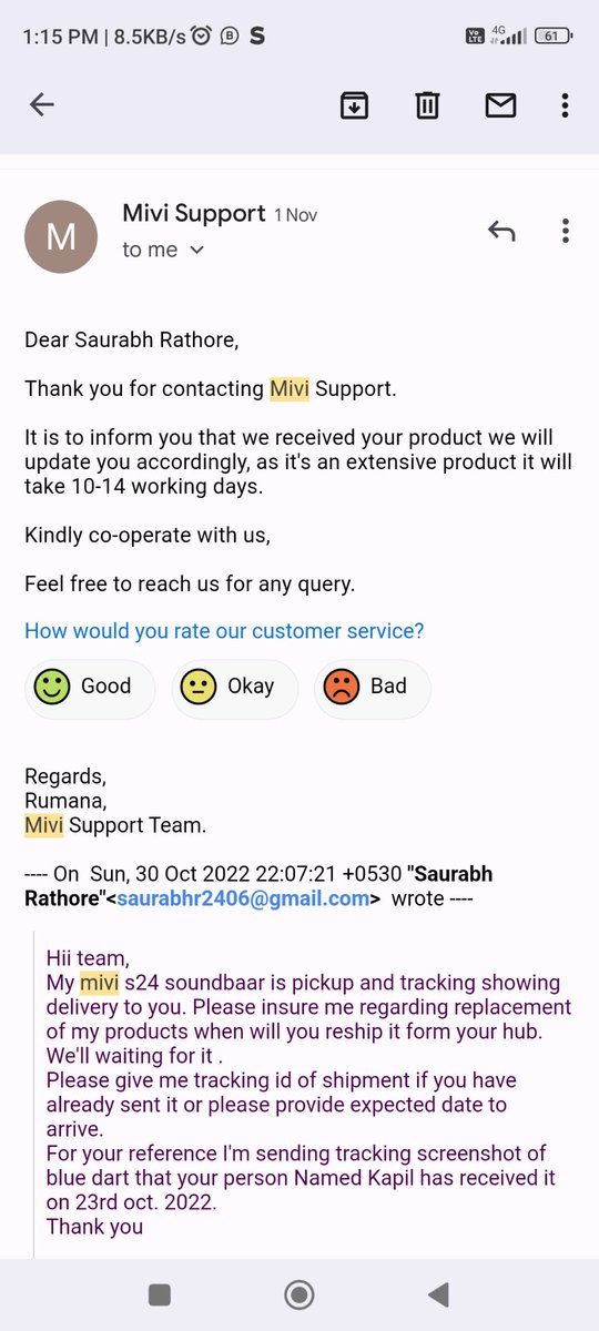 saurabh54141482's tweet photo. @Mivi_Official  you are making a fool of all Indians with the tag of made-in-India brand which comes with every product one year warranty. It's a really big lie and you are not Providing proper customer support for the warranty claim process. https://t.co/xfuW1KzlEi