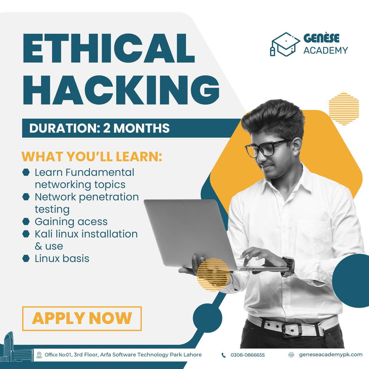 GeneseCloud's tweet photo. Start a Successful Career in Ethical Hacking

Course Details:
> Course Duration: 2 Months
> Timing: Morning &amp; Evening

Contact us:
📲 Call: 0308-0866655
🌐 Website: https://t.co/GNb9o8IVZG
#geneseacademypakistan #Ethicalhacking #ethicalhackingfullcourse #GAP https://t.co/KaVB7vJS3A
