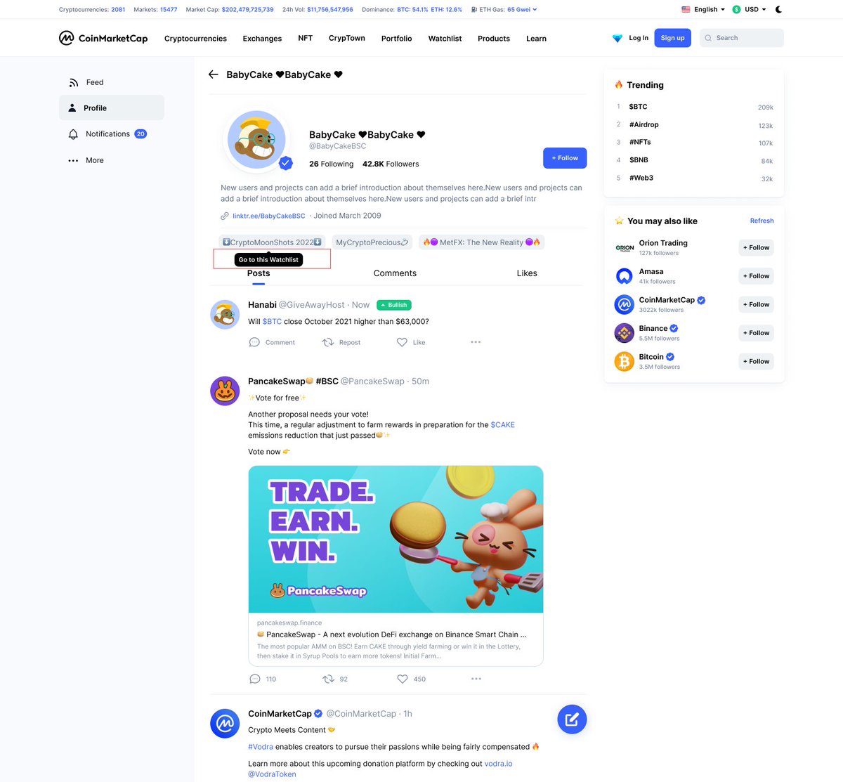 CoinMarketCap's tweet photo. #CMC New Feature: Pin your watchlist to your #CMCCommunity Profile 🔥

Let others know your favorite tokens/coins &amp; how they're doing! 
Customize your watchlist name &amp; share it with the rest of the #crypto community! 💪 

#CoinMarketCap #CMC #crypto #cryptonews https://t.co/Apwl9wvwfR