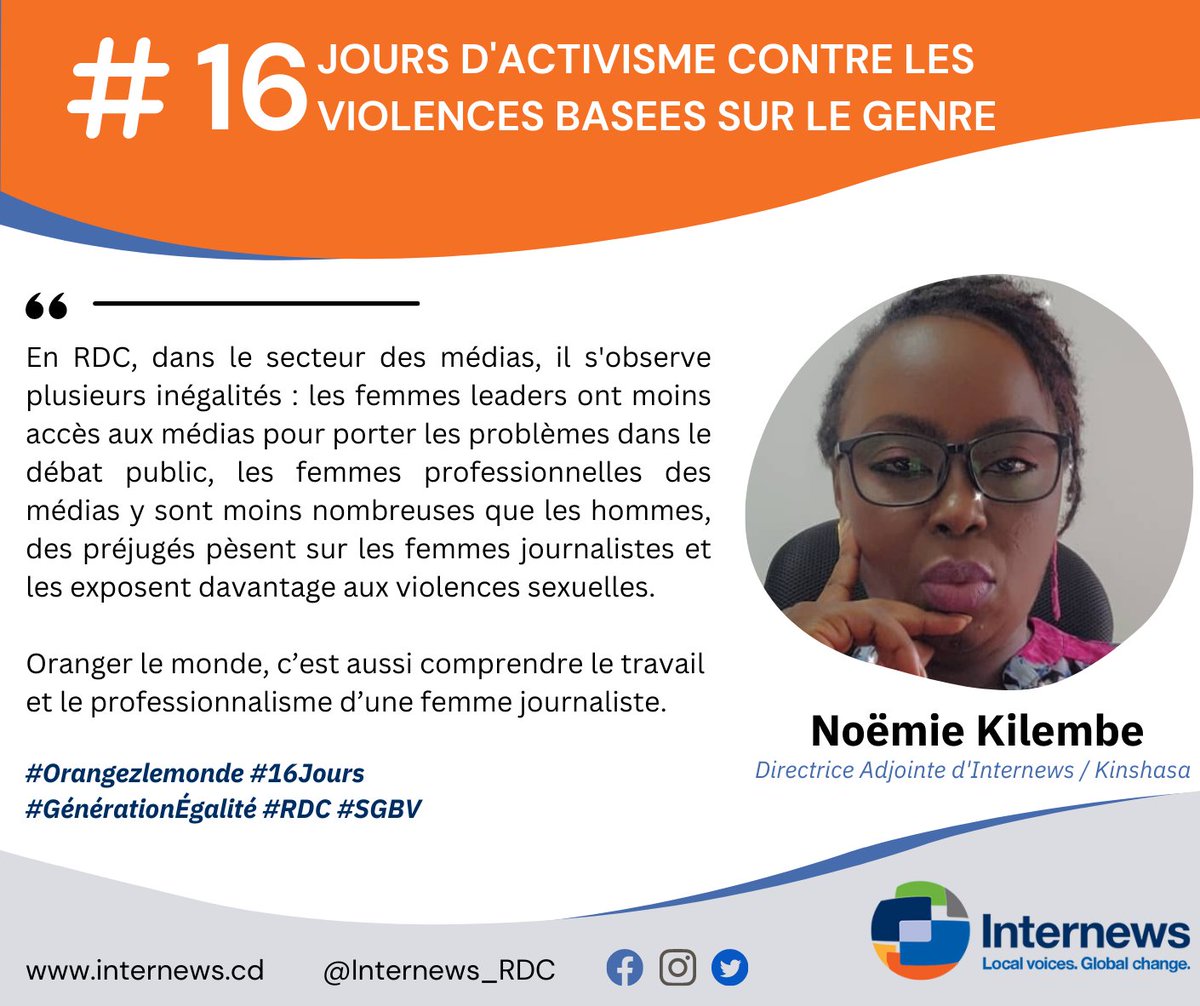 Oranger le monde, c'est aussi comprendre le travail et le professionnalisme d'une femme journaliste.

#Orangezlemonde #16Jours #GénérationÉgalité #RDC #SGBV