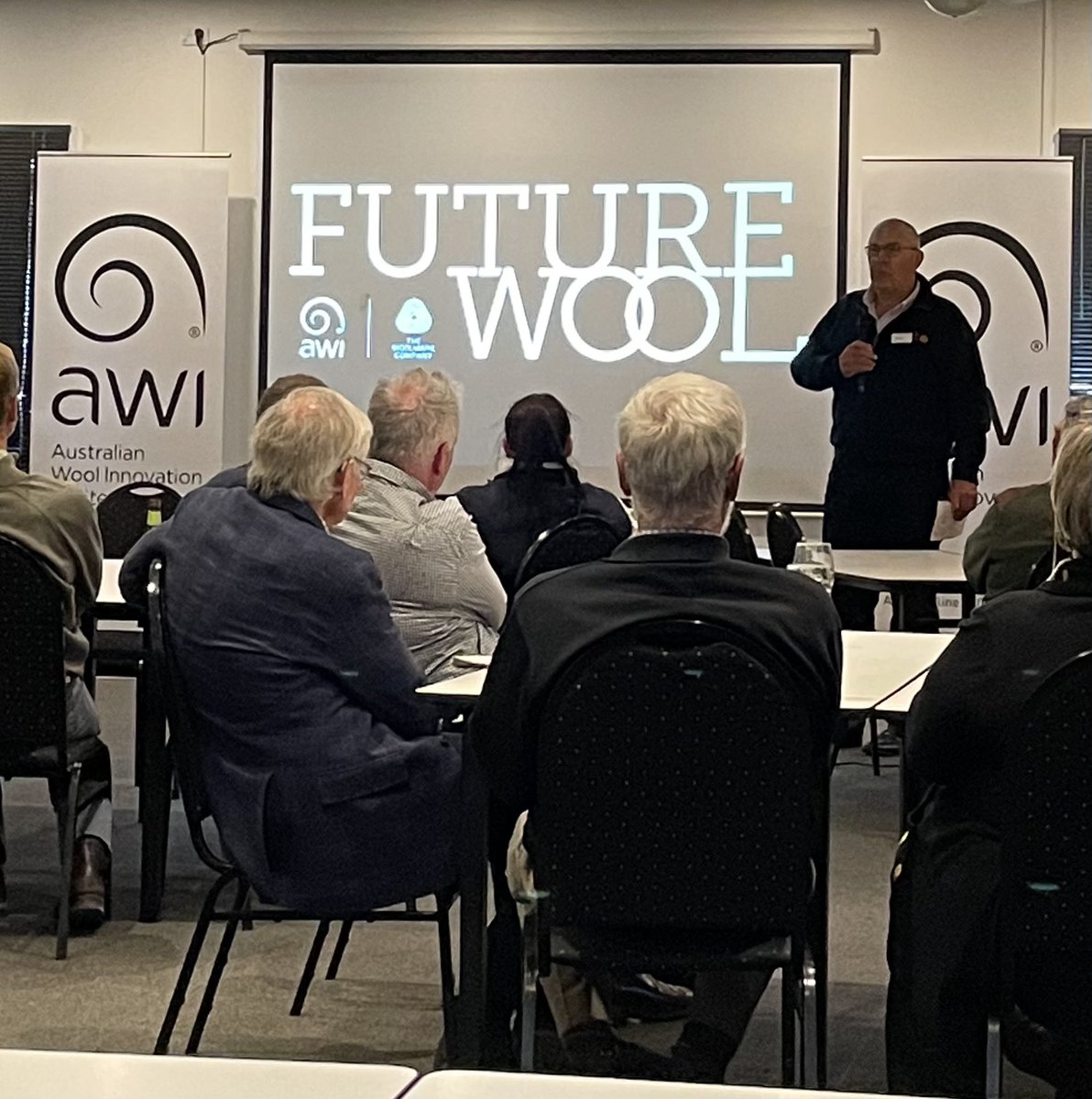 Great Wool industry night with <a href="/woolinnovation/">Australian Wool Innovation</a> Chair Jock Laurie &amp; CEO John Roberts presenting in Campbell Town, Tasmania.
The ever changing marketing environment and research projects on the agenda. @sheepconnect