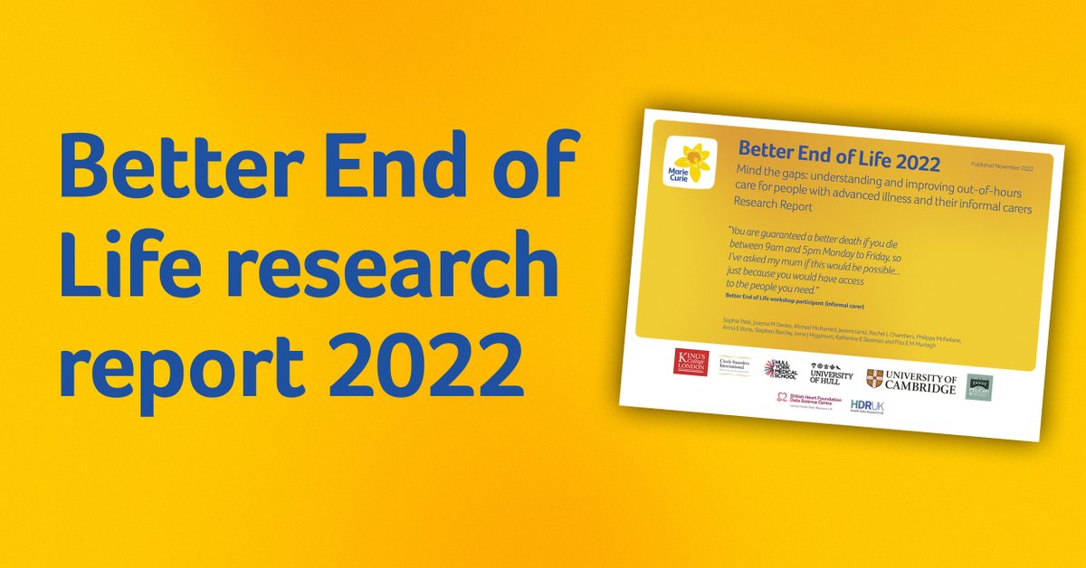Most healthcare is delivered 9-5pm Mon-Fri, but 75% of the week occurs outside of this
3rd Better End of Life programme, published today, explores gaps in out-of-hours services for people with a terminal illness &amp; the link with A&amp;E attendance. More ➡️bit.ly/3UeHYJB