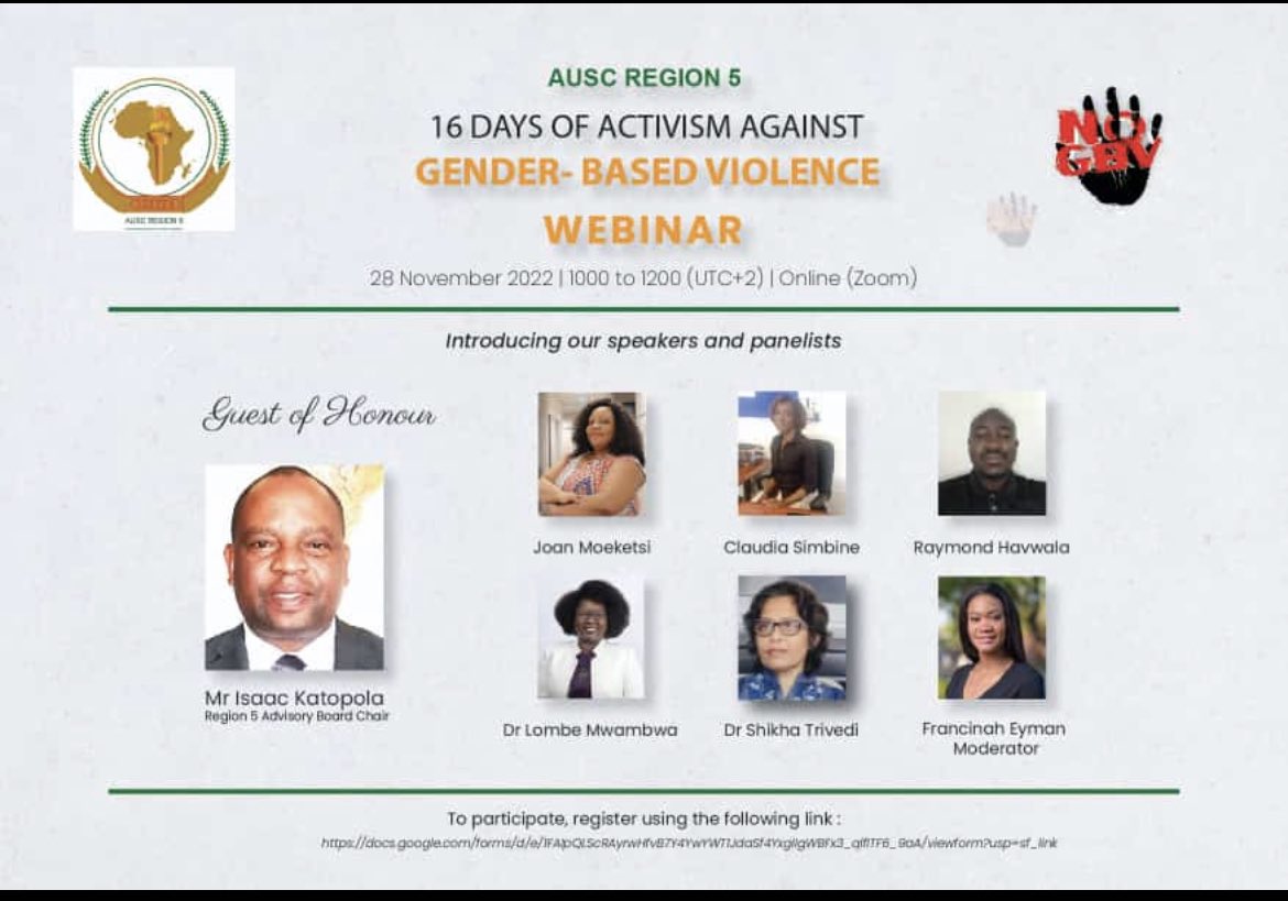 GOGESport's tweet photo. This morning @LombeM is participating in this panel on addressing Gender Based Violence in sport and wider society. This webinar is hosted by the African Union Sports Council Region 5 to promote safe and inclusive sport. #16DaysOfActivismAgainstGBV #GO4Equality https://t.co/SPsgKzpX2h